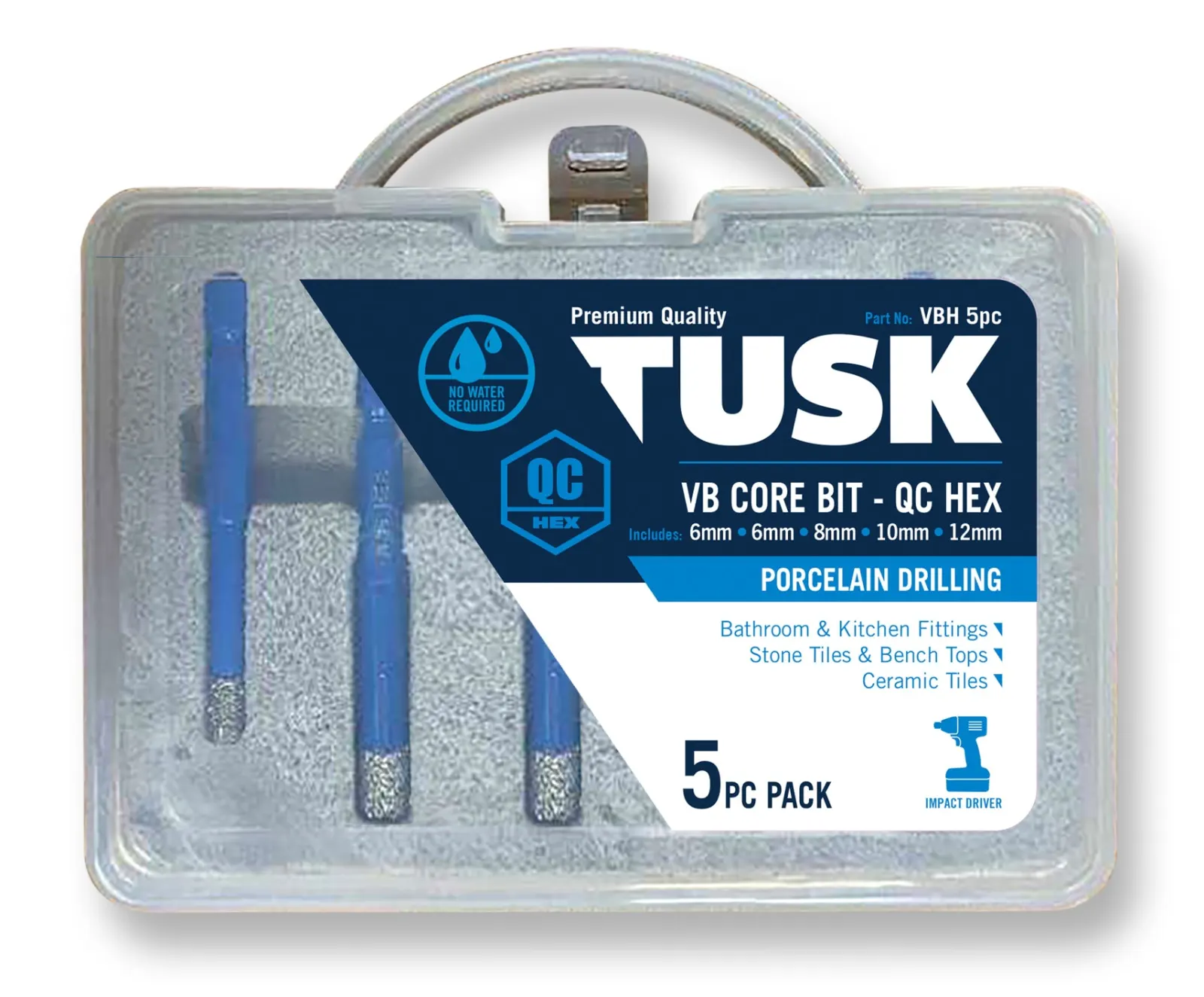 TUSK VB CORE BIT- QC HEX 12MM